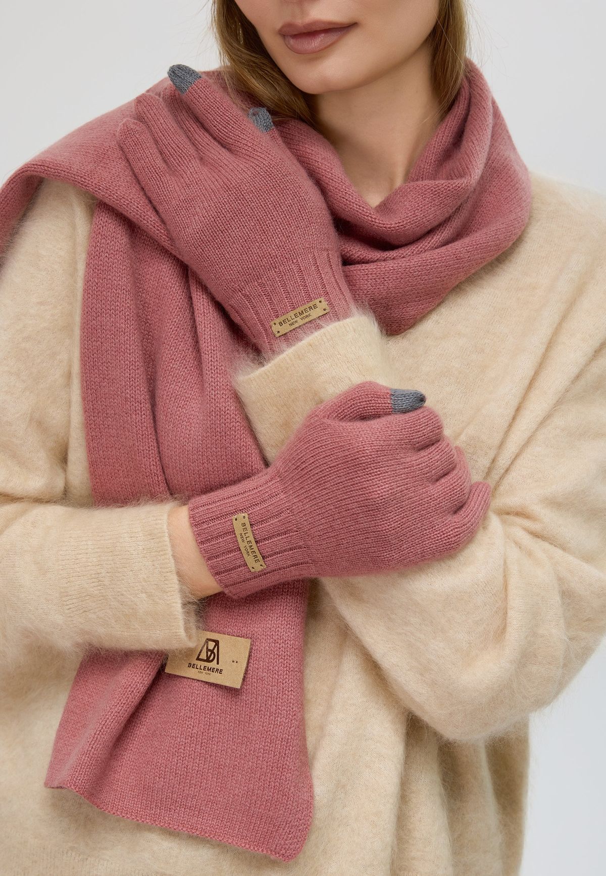 Cashmere Three-Piece Set (Cardigan + Scarf + Gloves)